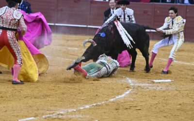 Tremendo percance del banderillero Juan José Domínguez