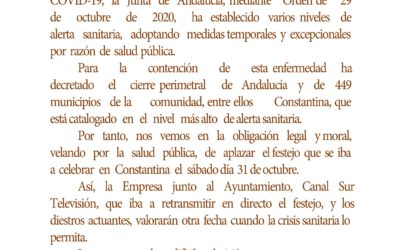 Aplazado el festejo mixto anunciado mañana en la plaza de Constantina